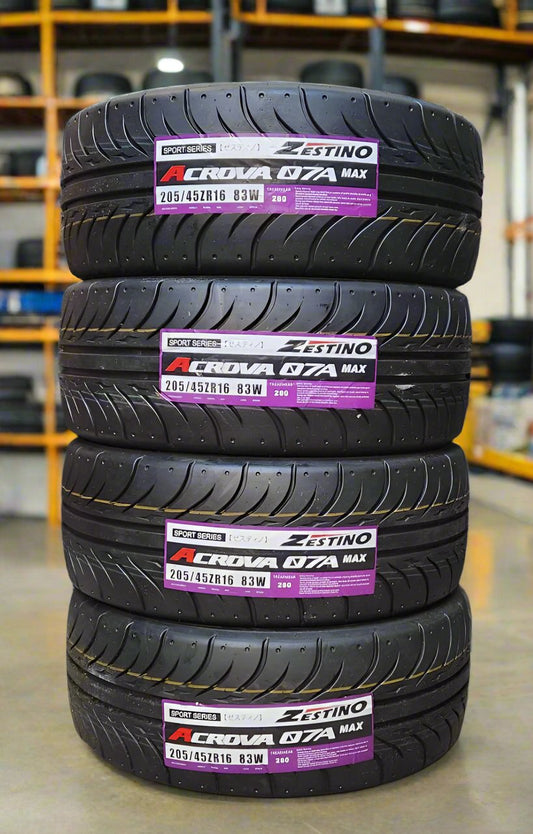 Zestino Acrova 07A Max 205/45/16 Semi Slick Tyres. Set of 4, New.